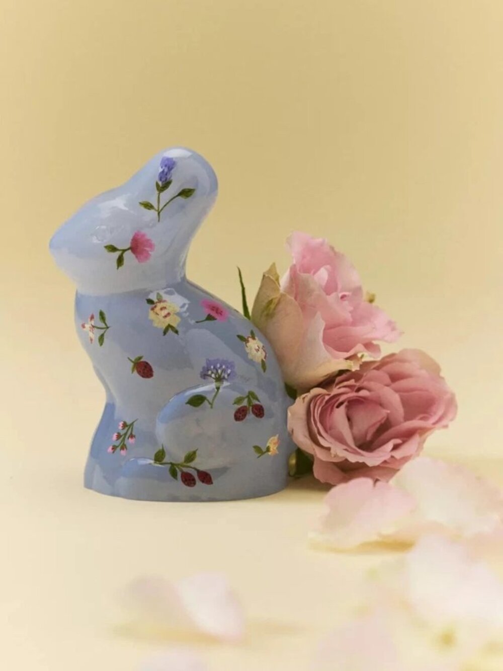 Anthropologie Blue Floral Glass Bunny Rabbit Figurine
